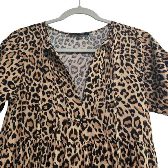 Olivaceous Leopard Print Knee Length Dress Notch Neck Size Small - Picture 5 of 8